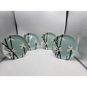 Weil Ware Bamboo Salad Plates Set of 4 Turquoise MCM California Pottery 8in"